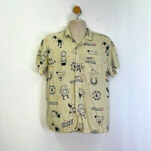 Duvin - Beige Taco Guacamole Fun Graphic Short Sleeve Button Up Size Small